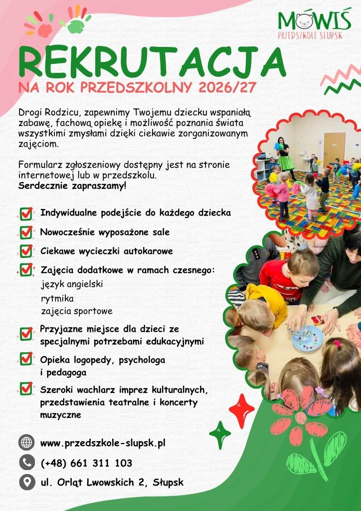 Rekrutacja do przedszkola Mówiś w Słupsku 2026 / 2027 